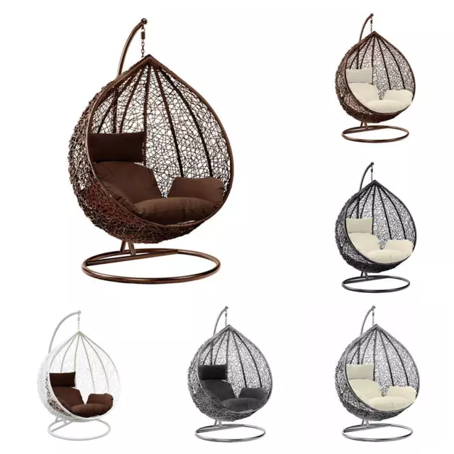 Rattan Effect Garden Hanging Egg Swing Chair Patio Hammock with Cushion Relaxing