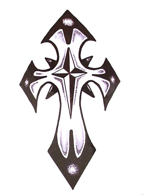 Black Gothic Tribal Cross Temporary Tattoo    Ty0262