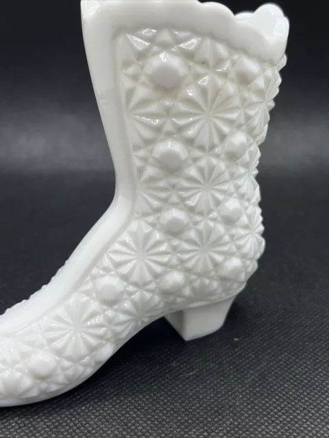 Fenton Glass Boot ~ White Milk Glass ~ Daisy and Button High Top Boot 2