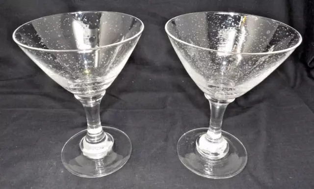 2 Vintage Pottery Barn 8oz Bubble Cocktail Clear Martini Glasses 6 1/8"