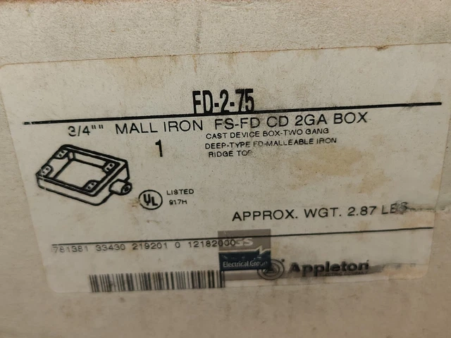 New Old Stock Appleton Fd-2-75 Malleable Iron Unilet 3/4" (Nos) Ships Free