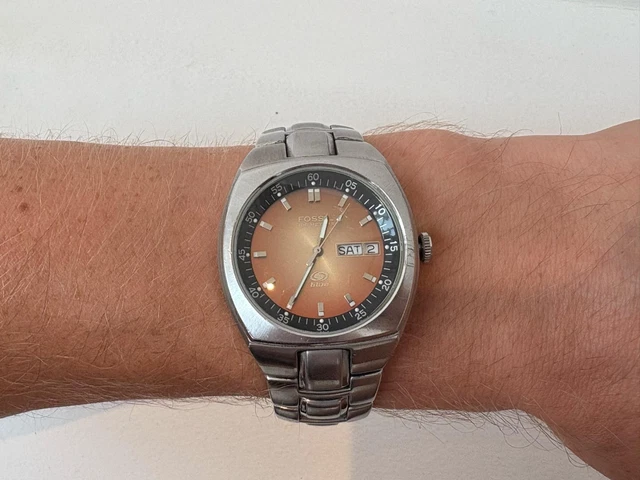 Fossil Blue AM-3546 Silver Sunburst Dial Date 100M Watch Box Papers 29mm Lume Vintage Women main image 3
