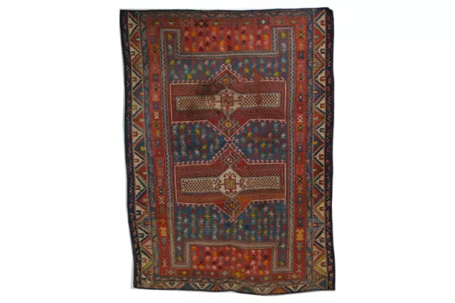 nr EC2395 Handgeknüpfter Teppich Kazak Russland antik aus Wolle ca 198 x 145 cm