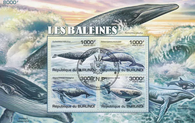 Burundi 2011 8000F Whales Marine Underwater Animals Miniature Sheet, CTO