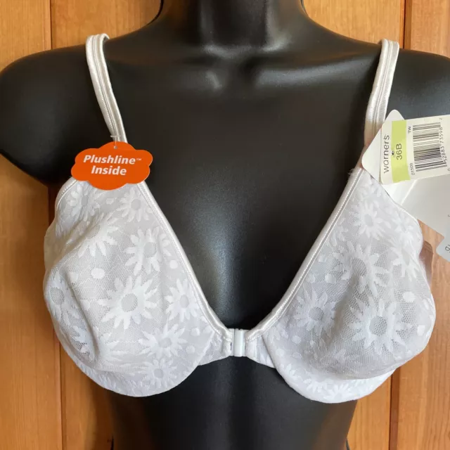 WARNERS BRA 36B Daisy Lace Front Close Plushline Lightly Lined White Vtg  NWT $34.99 - PicClick