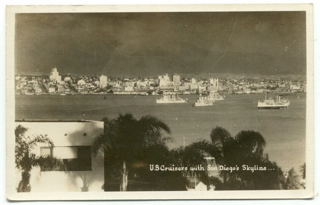 San Diego CA U.S. Navy Cruisers RPPC c1947 Postcard California
