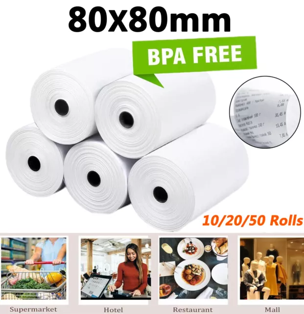 10-50 Rolls 80x80mm Thermal Paper Premium POS Cash Register Receipt Paper Rolls