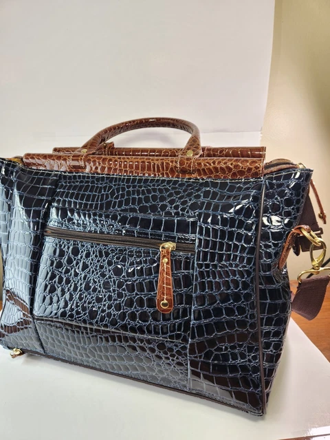 Samantha Brown Croc Embossed blue Brown Weekend Tote Bag Luggage Shoulder... 3