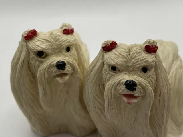 Adorable RARE set Of 2 Two White Pekingese Type Dog Resin figurines VERY CUTE