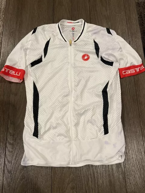 Mens Castelli Rosso Corsa Tight white racing aero Cycling Jersey XL