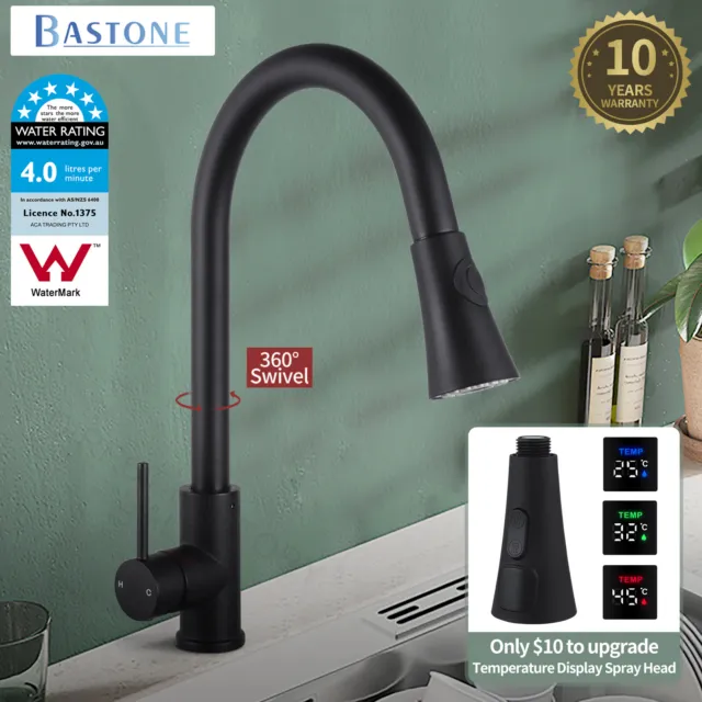 Bastone Black Pull Out Kitchen Tap Sink Mixer Swivel Spout Brass Basin Faucet