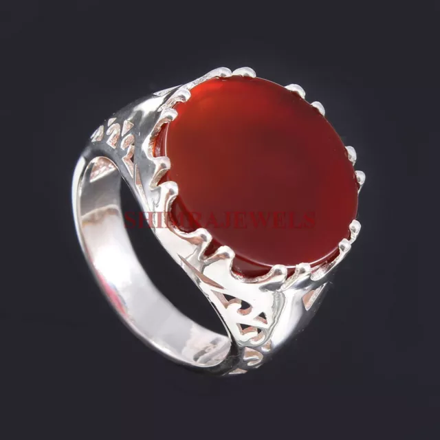 Natural Red Onyx Gemstone with 925 Sterling Silver Ring for Men's #791