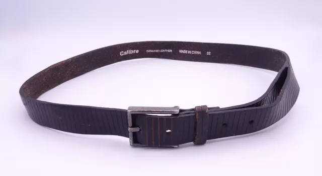 Vintage Calibre Slim Black Leather Belt Silver Tone Buckle Length 102 cm