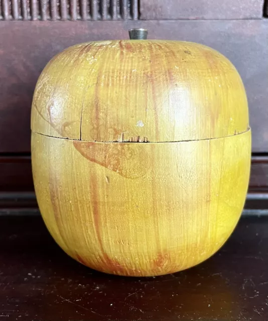 Rare & Fine Vintage Large Wooden Apple Box, Unusual Yellow Paint, Japan, 1920s