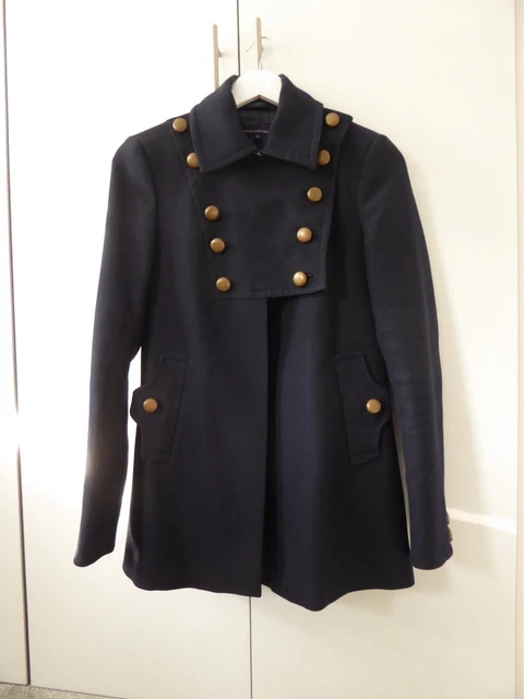 FRENCH CONNECTION MILITARY WOOL Coat Double Breasted Navy Blue UK