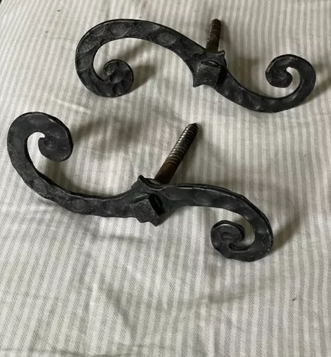 2 Original Cast Iron Window Shutter Dogs with Original Hardware - 6.5 X 2.5 LOOK