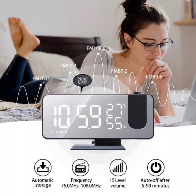 Radio FM numérique Réveil à projection Smart LED Montre de bureau électrique (A)