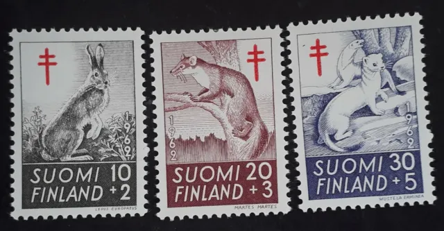 1962 Finland set of 3 Tuberculosis Relief Fund Wildlife stamps MUH