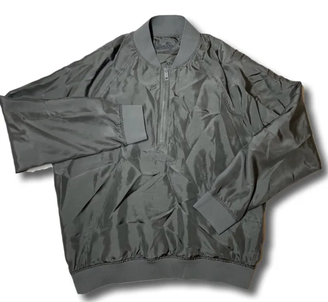 $800 Bally Gray 100% Habotai Silk Half Zip Top Size 4XL, Made in Italy