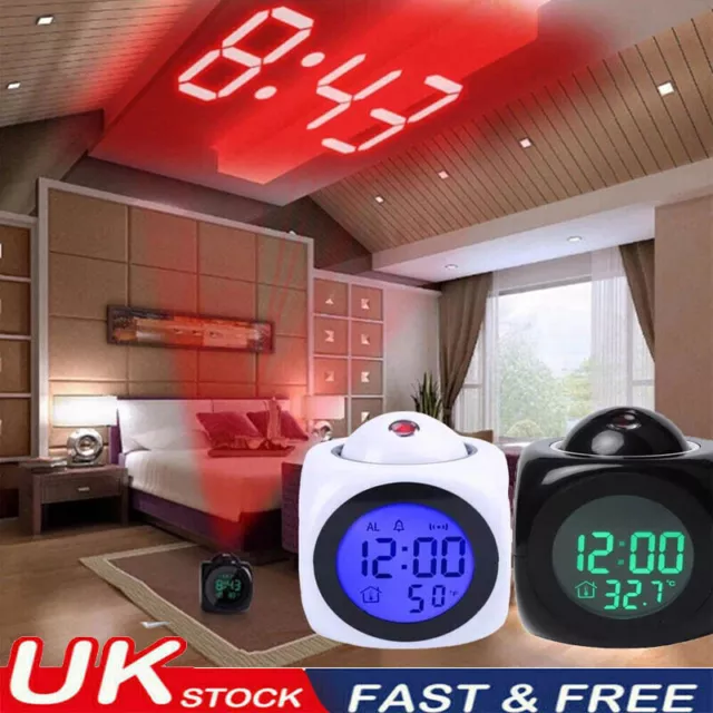 Digital LED Projection Alarm Clock Projector LED Voice Talking Time Temperature