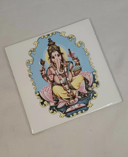 Vintage Tile Ceramic Porcelain Lord Ganesha Collectibles Hindu Mythology 6x6 2
