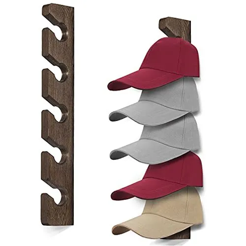 Hat Rack for Wall Baseball Cap Organizer Hanger (2 Pack) Modern Wooden Brown