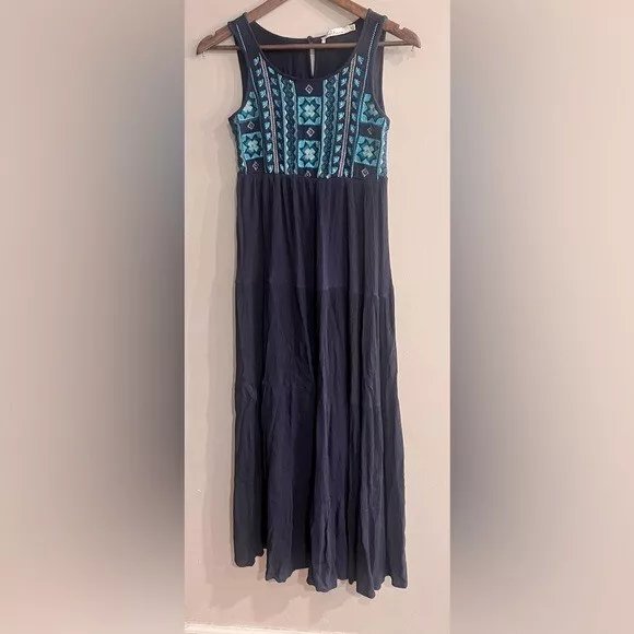 SOLITAIRE Women’s Navy Blue Embroidered Sleeveless Maxi Dress Size M