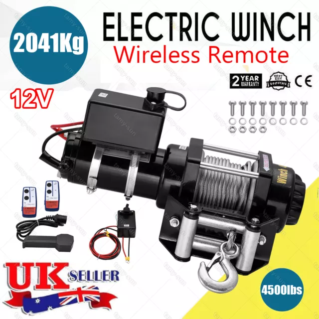 Heavy Duty 12V 4500Lbs Boat Trailer Winch Car Caravan Electric Atv Quad Puller