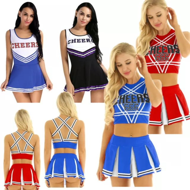 Women Cheerleader Costume School Girls Musical Outfit Fancy Dress Uniform