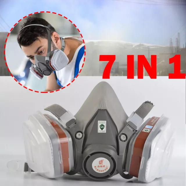 7 IN 1 Gas Mask Full Face Respirator Paint Spray Chemical Facepiece Safety NEW