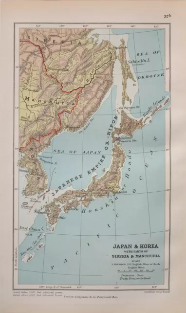 1889 Map Japan & Korea Siberia Manchuria Japanese Empire Hondo Tokio Yezo