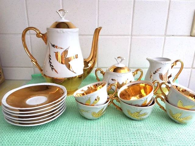 Service à Café En Porcelaine E. Bourgeois – Paris/Marseille – Décor Doré, 6 Personnes