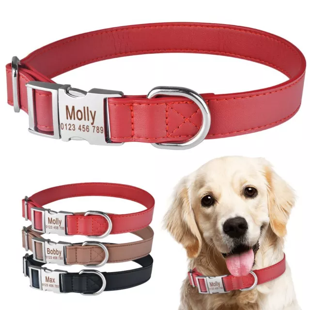 Personalized Dog Collar Soft Padded Leather Durable Name Engraved Boy Girl Dogs