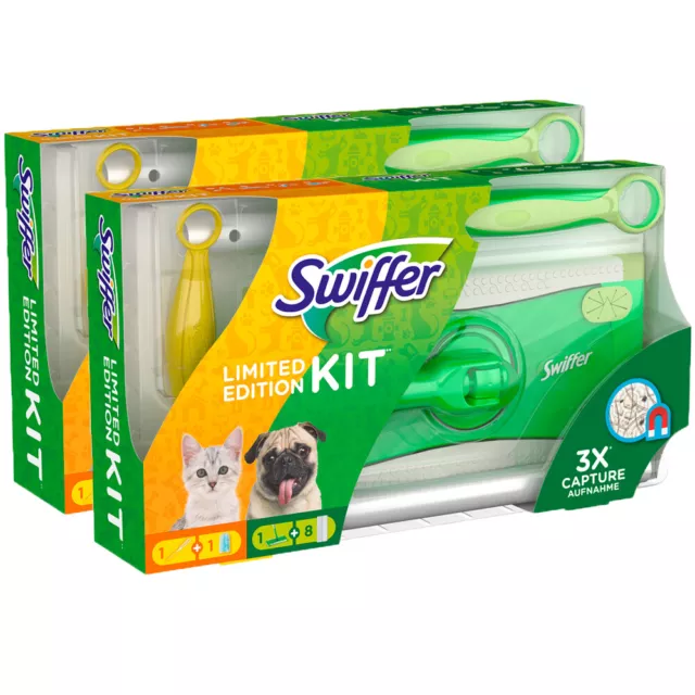 2x Swiffer Édition Limitée Starterpack (Piquet + 8 Seviette & Aimant à Poussière