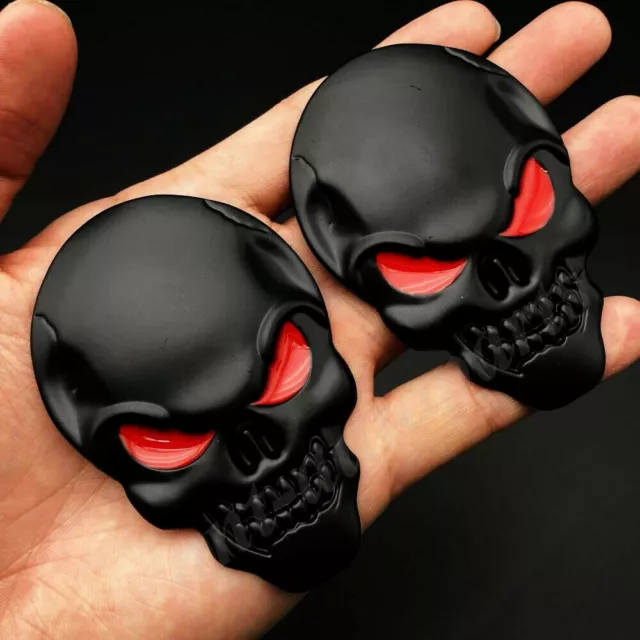 2x 3D Big Black Metal Skull Skeleton Evil Bone Car Emblem Badge Decal Sticker