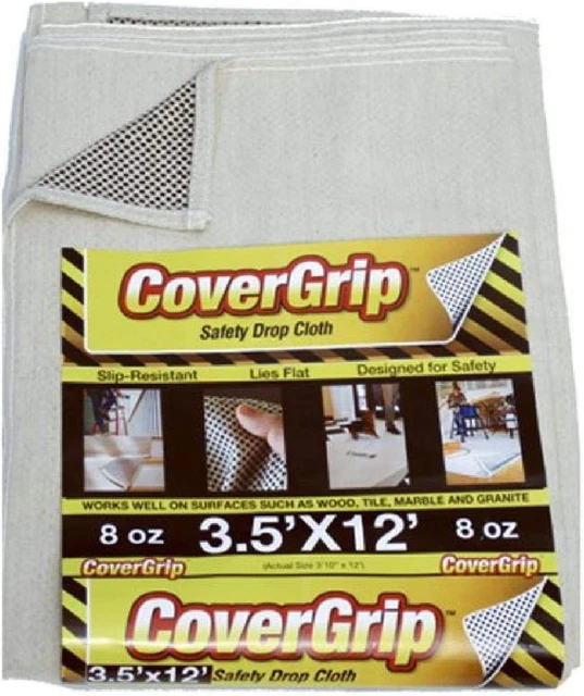 Covergrip Canvas Safety Drop Cloth - 3.5' X 12' - Paint Drop Cloth with Slip-Res
