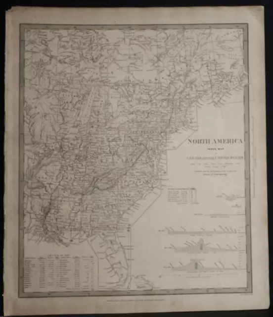 Eastern United States & Canada 1834 S.d.u.k. Unusual Antique Steel Engraved Map