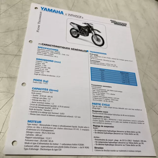 Yamaha WR450F Tipo V 2005 450 Wrf Scheda Tecnica Motocicletta Sospensione