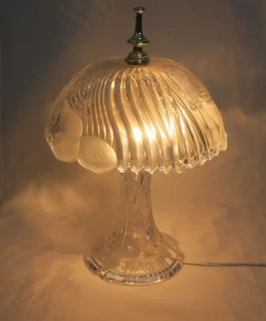 Crystal Lamp Heavy Leaded Frosted and Clear Brass Small Table Nite Lite 13 Inch 2