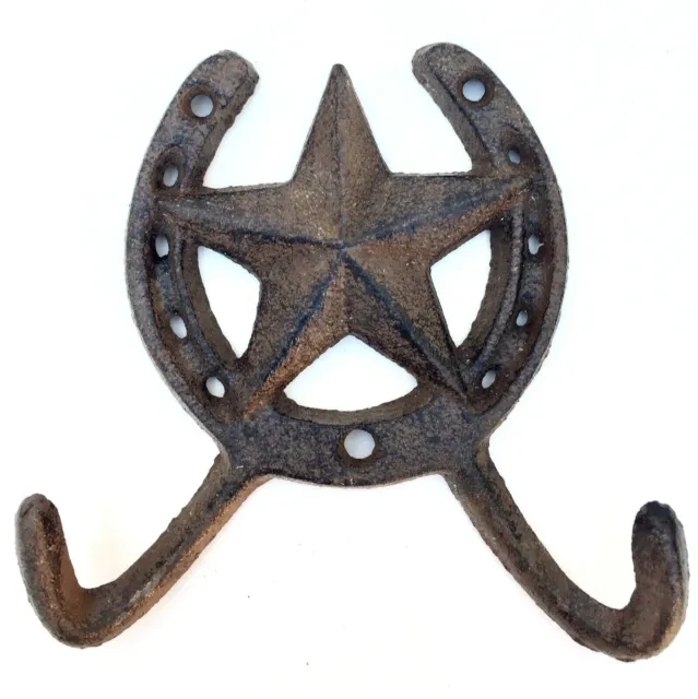 Cast Iron Texas LONE STAR & HORSESHOE Western Wall Hook Plaque Country Man Cave