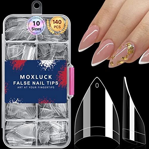 Stiletto Nail Tips,Half Cover False Nails B1-Stiletto Clear Nail Tips 140Pcs