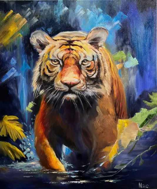 Pintura original de tigre, coloridas obras de arte, retrato de animales, 20x24 pulgadas