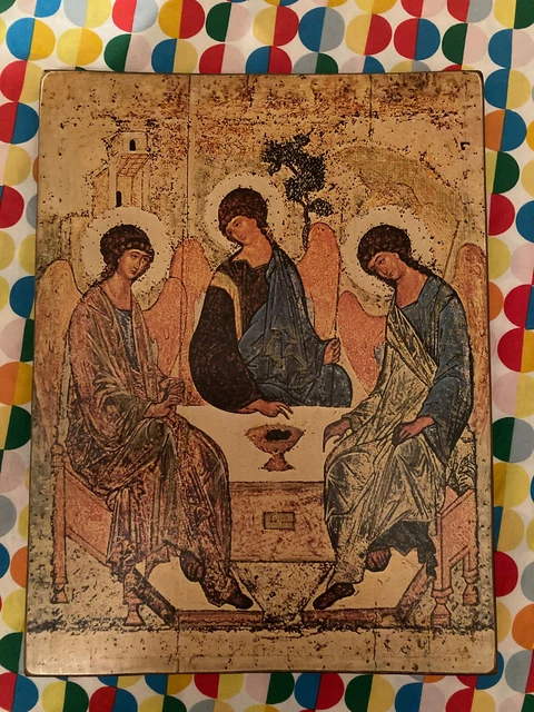 tabla arte antiguo en madera santisima trinidad Rublev