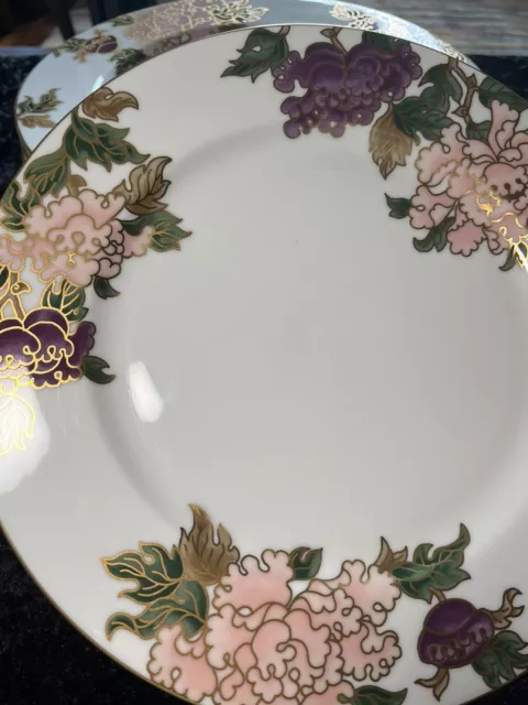 FITZ & FLOYD-Porcelain 10.25” Dinner Plates-CLOISONNÉ PEONY-White-Service for 6