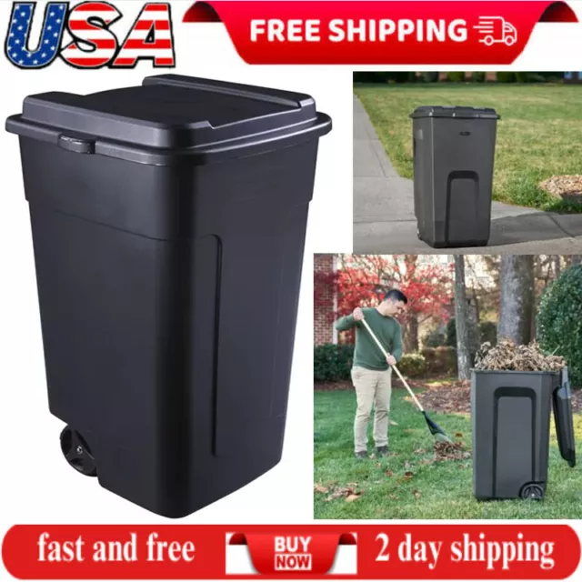 RUBBERMAID 50 GAL Roughneck Wheeled Plastic Garage Trash Can, Black,USA ...