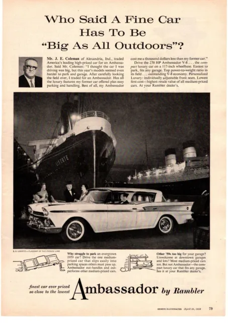 1959 AMC Ambassador Rambler V8 S.S. Liberte Flagship Of The French Line Print Ad