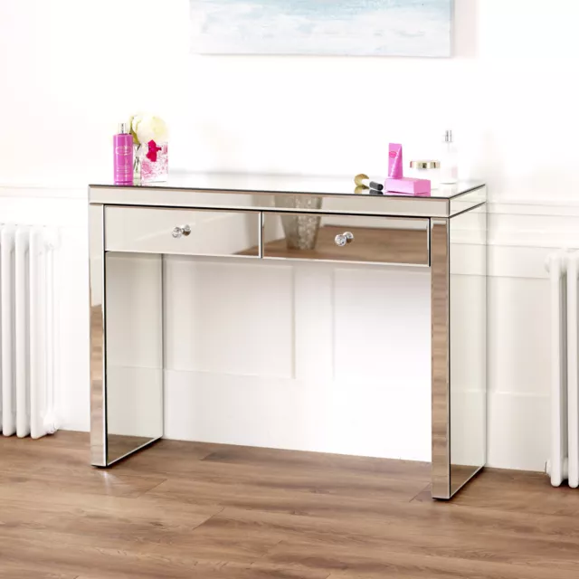 Venetian Mirrored 2 Drawer Dressing Table - Glass Side Console Drawers - VEN66