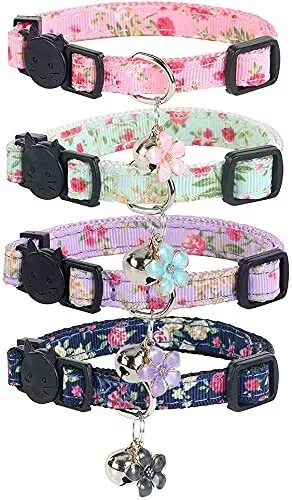 NISYYE Breakaway Cat Collar with Bell 4 Pack Safety Adjustable Cat Collars Set