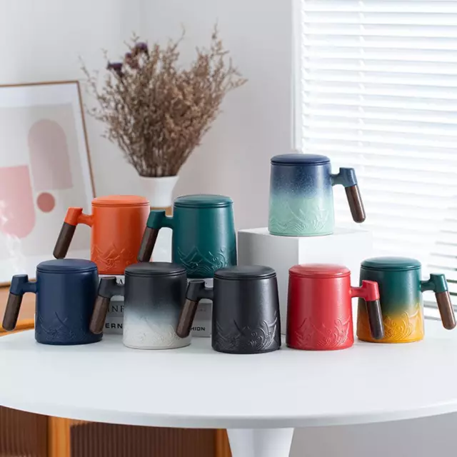 Ceramic Mug Tea Cup Vintage Coffee Breakfast Cups Mugs with Lid & Handle~