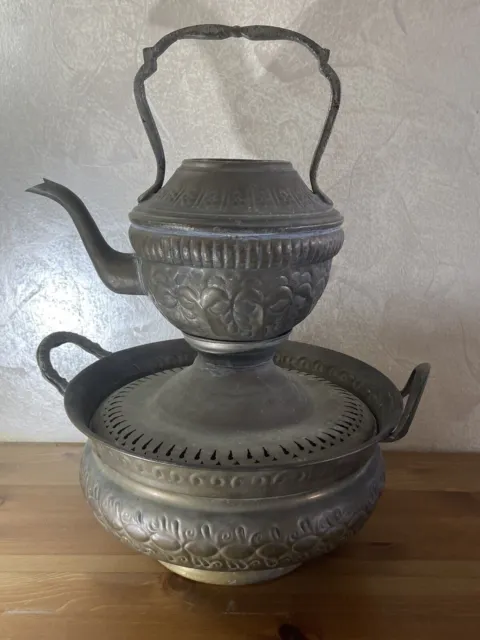 Antique Islamic Copper Teapot Bowl And Lid Set